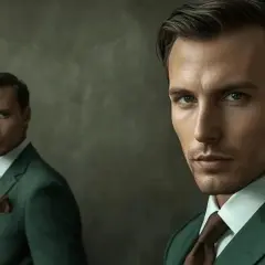 Elegancki mężczyzna w zielonym garniturze i brązowym krawacie. Idealna inspiracja, jaki krawat do zielonego garnituru.