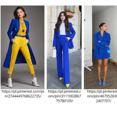Stylizacje w odcieniach kobaltowy i chabrowy. Eleganckie garnitury i płaszcze w intensywnych niebieskich barwach.