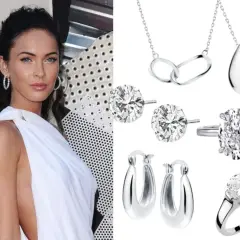 Megan Fox w białej sukni obok kolekcji biżuterii. Wybór należy do Ciebie: złoto czy srebro?