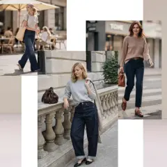 Kolekcja inspiracji: ciemne jeansy stylizacje od szerokich nogawek po dopasowane modele. Różne fasony i zestawy.