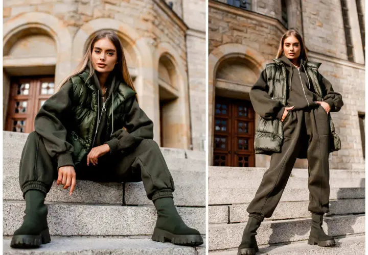 Modna stylizacja: jak nosić kamizelkę puchową z dresami i botkami. Stylowy look na co dzień.
