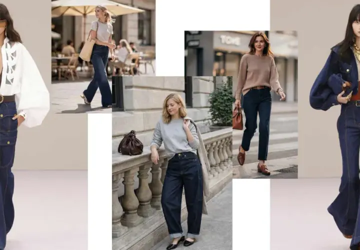 Kolekcja inspiracji: ciemne jeansy stylizacje od szerokich nogawek po dopasowane modele. Różne fasony i zestawy.