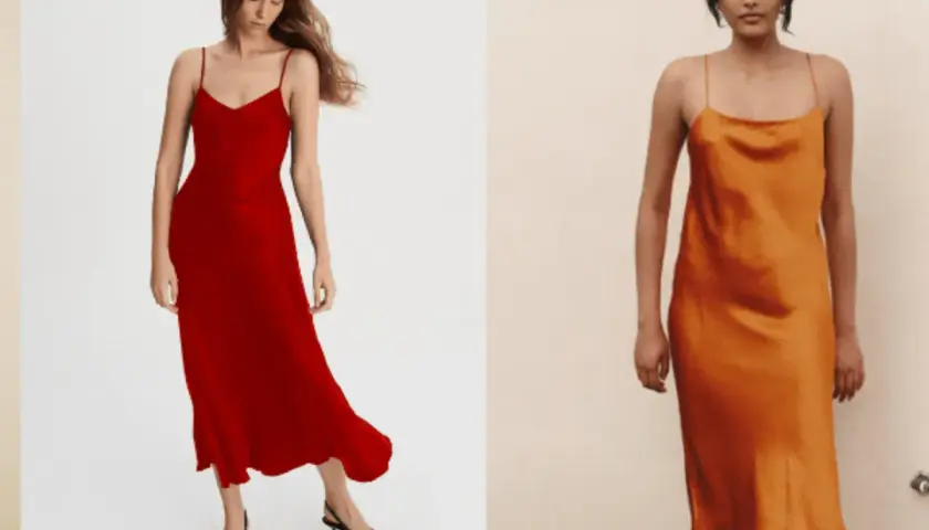 Eleganckie sukienki na ramiączkach w kolorze czerwonym i pomarańczowym. Świetne dress code przykłady na letnie wieczory.