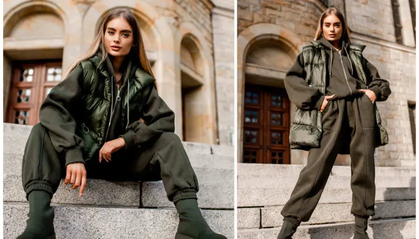 Modna stylizacja: jak nosić kamizelkę puchową z dresami i botkami. Stylowy look na co dzień.