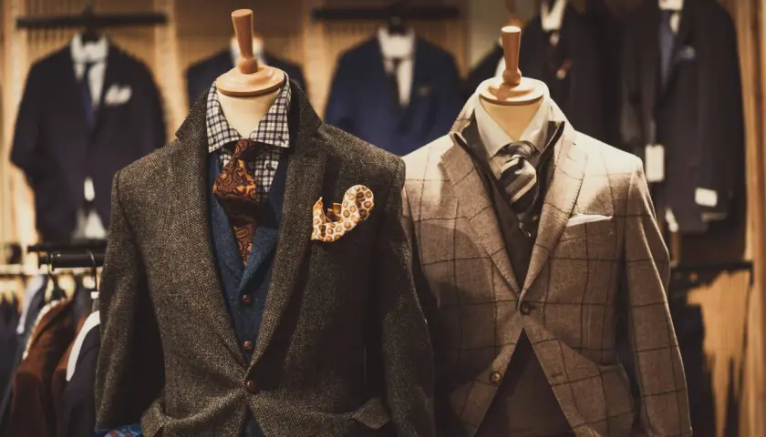 Eleganckie męskie garnitury na manekinach. Zastanawiasz się, jaki garnitur dla blondyna? Zobacz te propozycje.