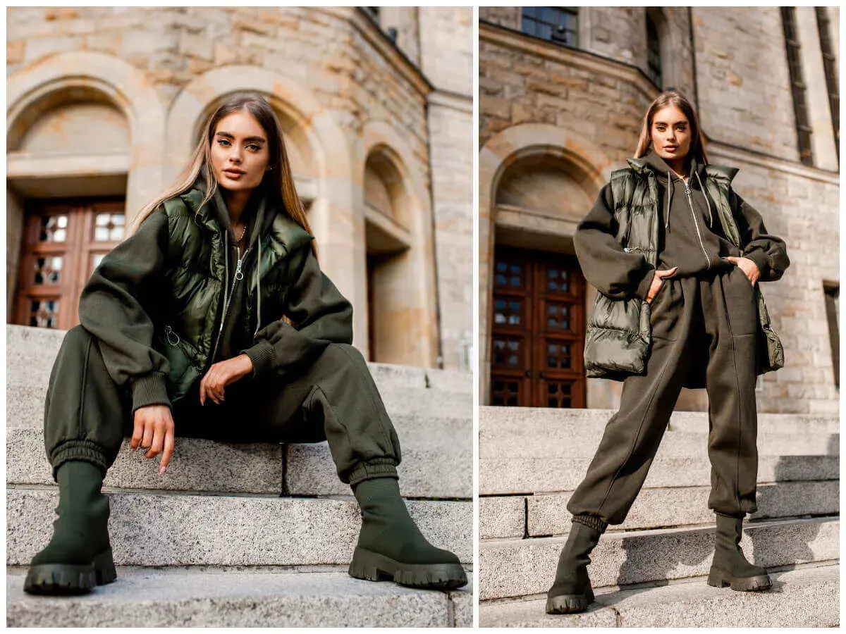 Modna stylizacja: jak nosić kamizelkę puchową z dresami i botkami. Stylowy look na co dzień.