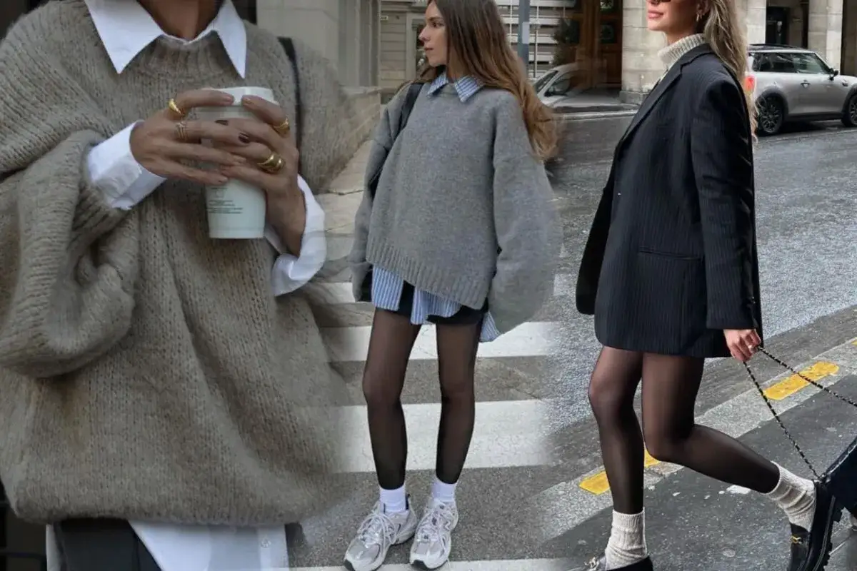 Stylizacje w stylu dark academia: oversize'owe swetry, koszule, marynarki i eleganckie dodatki.
