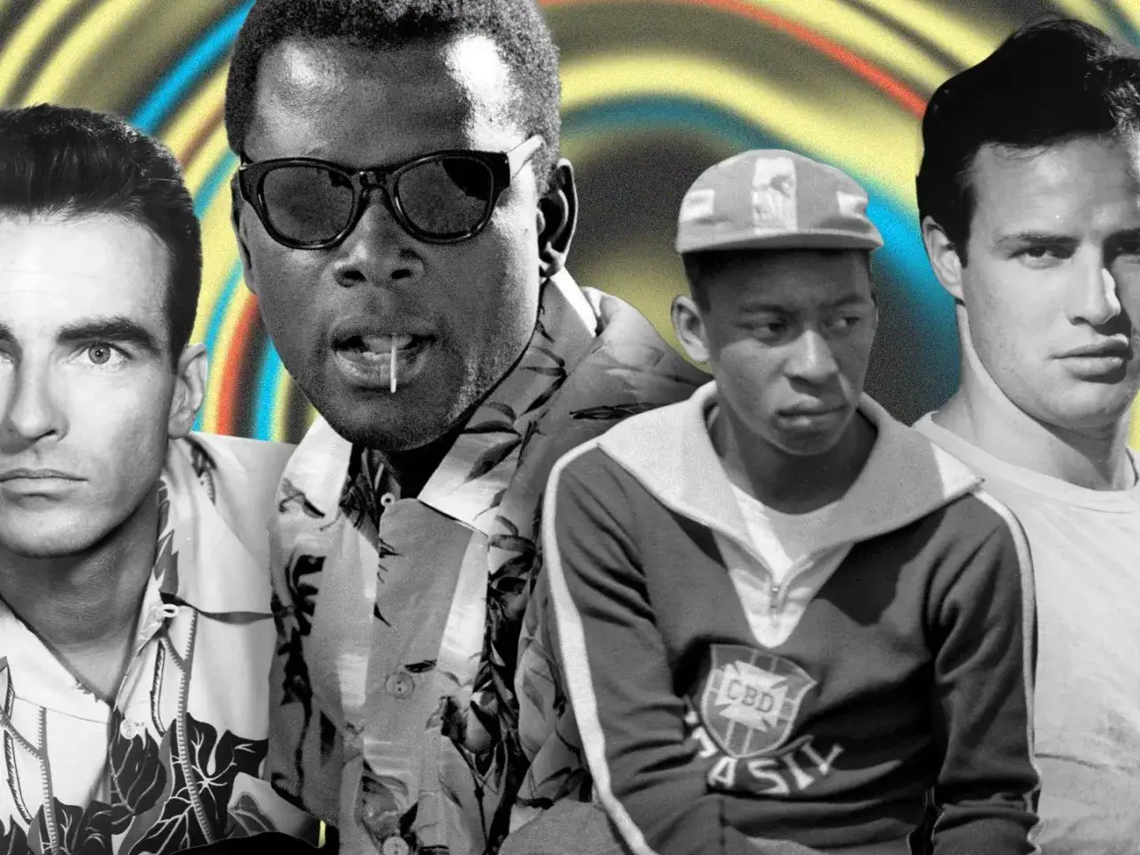 Ikony stylu lat 50: Montgomery Clift, Sidney Poitier, Pelé i Marlon Brando. Męska moda tamtych lat w pełnej krasie.