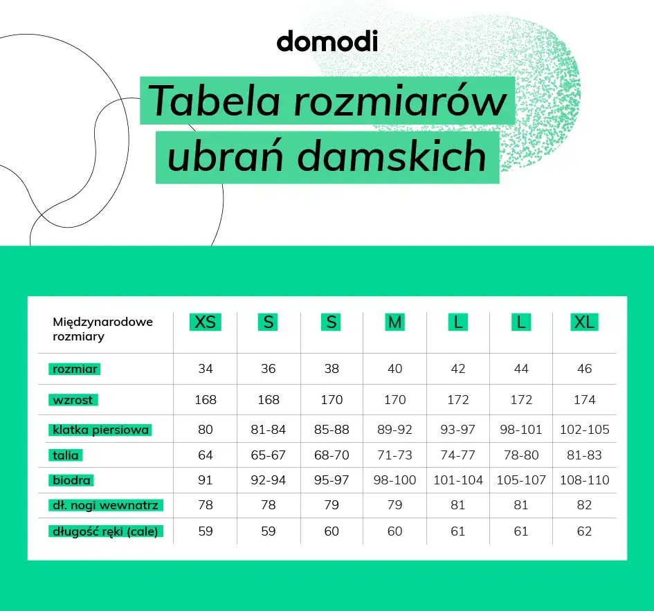 Tabela rozmiarów spodni damskich dla wzrostu 170 cm